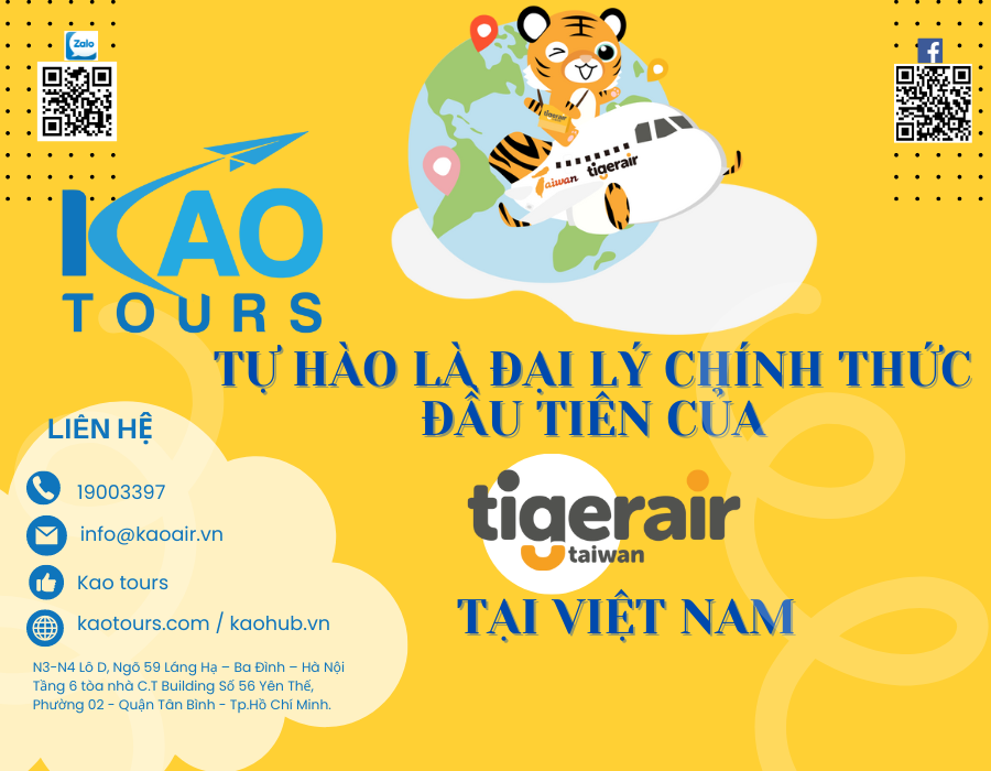 Kaotours tự hào là đại lý chính thức đầu tiên của Tigerair Taiwan tại Việt Nam